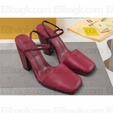 Fendi Heel 10cm Calfskin leather Square Toe slingbacks Dark Red 2024