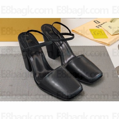 Fendi Heel 10cm Calfskin leather Square Toe slingbacks Black 2024