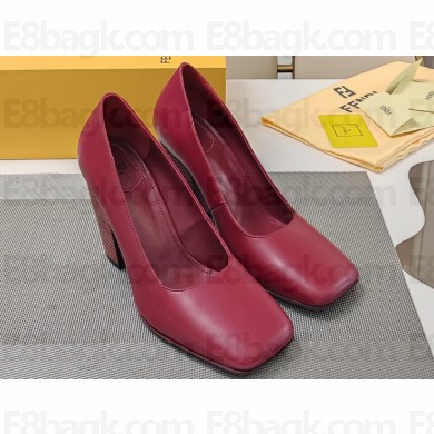 Fendi Heel 10cm Calfskin leather Square Toe pumps Dark Red 2024