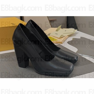 Fendi Heel 10cm Calfskin leather Square Toe pumps Black 2024