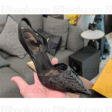 Fendi First interlaced leather high-heeled 9cm slingbacks Black 2024