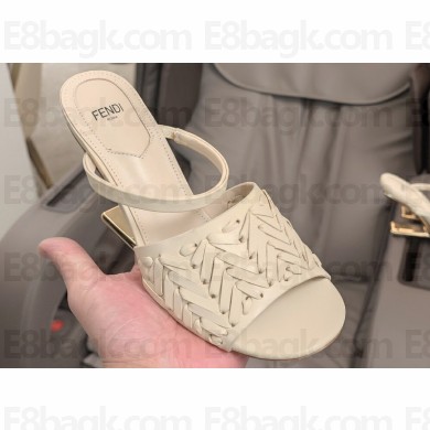 Fendi First interlaced leather high-heeled 9cm sandals White 2024