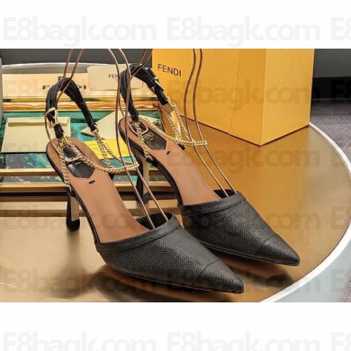 Fendi Colibrì Lite high-heeled slingbacks Mesh Black with chain straps 2024
