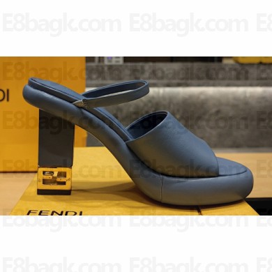 Fendi high-heeled 9cm Nappa Leather Baguette Slide Sandals Blue 2024