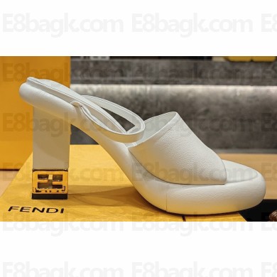 Fendi high-heeled 9cm Nappa Leather Baguette Slide Sandals White 2024