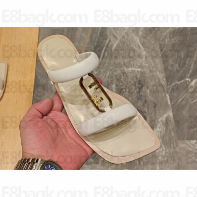 Fendi Leather O'Lock Slides White 2024