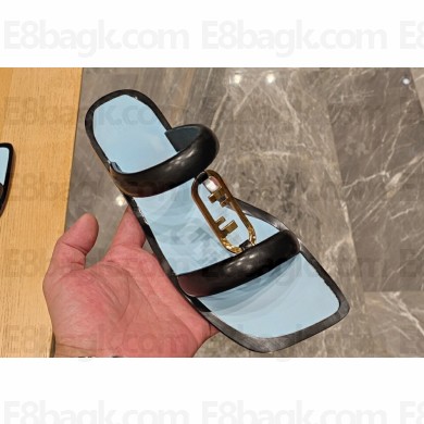 Fendi Leather O'Lock Slides Black 2024