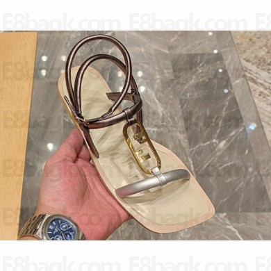 Fendi Leather O'Lock Sandals Silver 2024