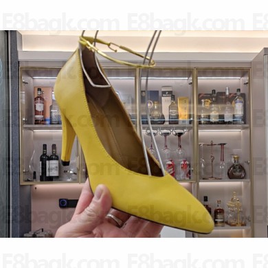 Fendi Filo high-heeled 8.5cm leather pumps Yellow with metallic ankle strap 2024
