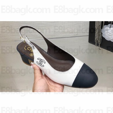 Chanel Heel 4.5cm CC Logo Calfskin Slingbacks G45566 White 2024