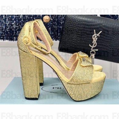 Prada Heel 14cm Platform 4cm Satin sandals with crystals 1XP53B Beige 2024