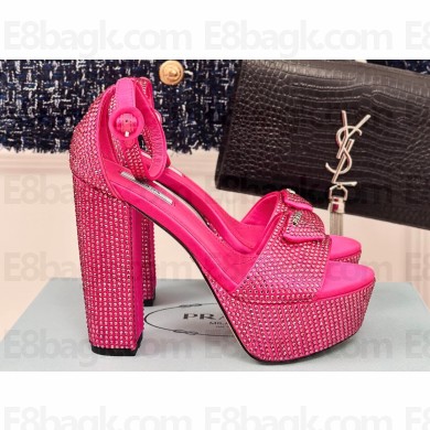 Prada Heel 14cm Platform 4cm Satin sandals with crystals 1XP53B Fuchsia 2024