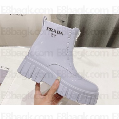 Prada PVC Rubber Rain Ankle Boots Light Blue with Zip 2024