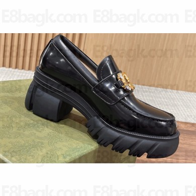 Gucci Interlocking G and Crystal lug sole loafers Black 2024