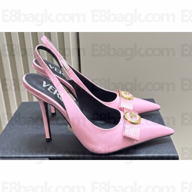 Versace Heel 10.5cm Gianni Ribbon High Slingback Pumps Patent Pink 2024