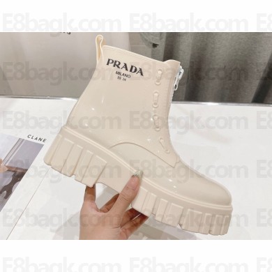 Prada PVC Rubber Rain Ankle Boots Creamy with Zip 2024