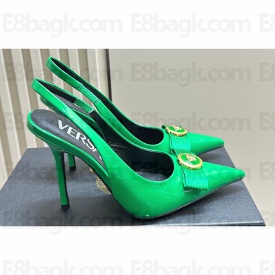 Versace Heel 10.5cm Gianni Ribbon High Slingback Pumps Patent Green 2024