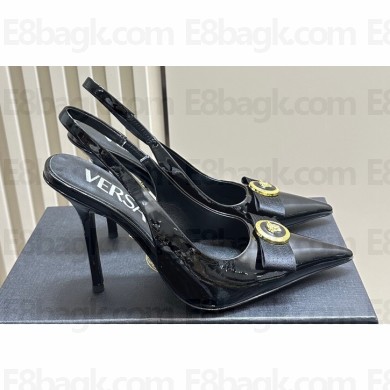 Versace Heel 10.5cm Gianni Ribbon High Slingback Pumps Patent Black 2024