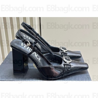 Versace Heel 10.5cm Medusa Buckle High Slingback Pumps Patent Black 2024
