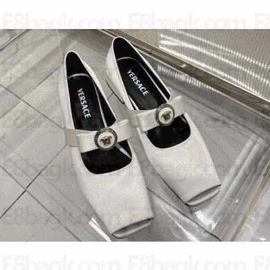 Versace Heel 2.5cm Gianni Ribbon Open Satin Ballerinas White 2024