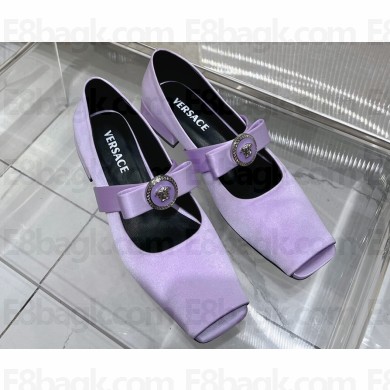 Versace Heel 2.5cm Gianni Ribbon Open Satin Ballerinas Purple 2024