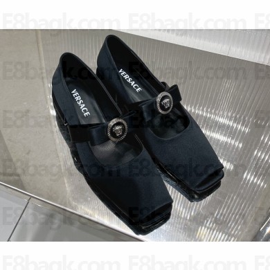 Versace Heel 2.5cm Gianni Ribbon Open Satin Ballerinas Black 2024