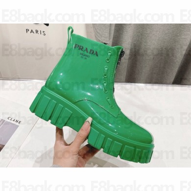 Prada PVC Rubber Rain Ankle Boots Green with Zip 2024