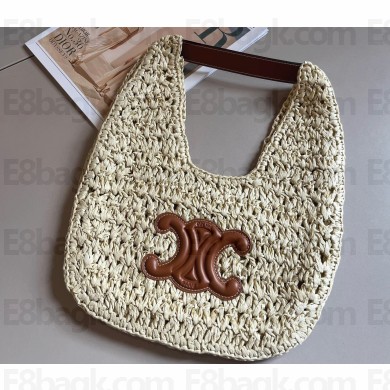 Cheap Sale Celine classic panier HOBO BAG in Raffia and Calfskin Beige 2024