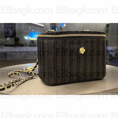 Cheap Sale Chanel Raffia Straw Vanity Case bag Black 2024