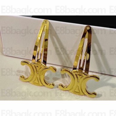 Celine Triomphe Set Of 2 Snap Hair Clips In Brass With Gold Finish And Steel Gold