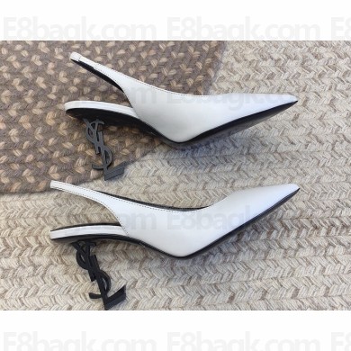Saint Laurent Heel 8.5cm Opyum slingback Pumps in leather White