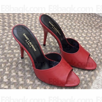 Saint Laurent Heel 9.5cm La 16 Mules in Leather Red 2024