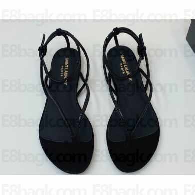 Saint Laurent joni flat sandals in suede and rhinestones Black 2024