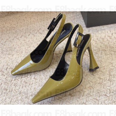 Saint Laurent Heel 11cm dune slingback pumps in patent leather 786756 Green 2024