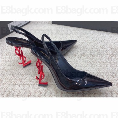 Saint Laurent Heel 10.5cm Opyum slingback Pumps in patent leather Black/Red