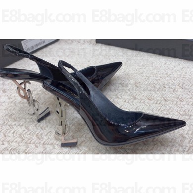 Saint Laurent Heel 10.5cm Opyum slingback Pumps in patent leather Black/Silver