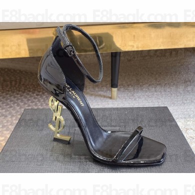 Saint Laurent Heel 10.5cm Opyum sandals in patent leather 557662 Black/Gold