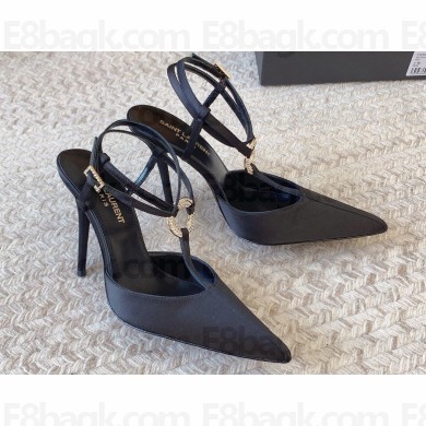 Saint Laurent Heel 11cm Luna Slingback Pumps In Crepe Satin Black 2024