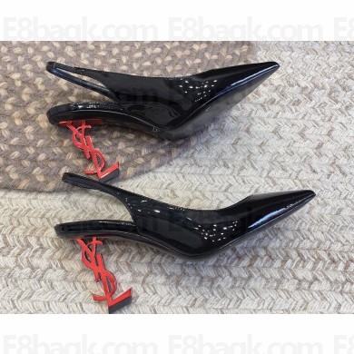 Saint Laurent Heel 8.5cm Opyum slingback Pumps in patent leather Black/Red