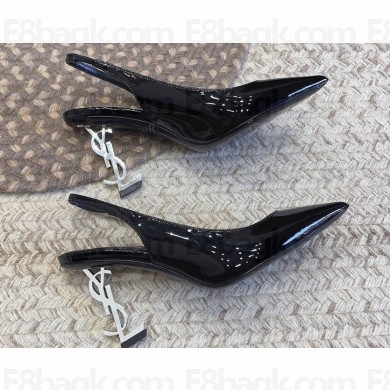 Saint Laurent Heel 8.5cm Opyum slingback Pumps in patent leather Black/Silver