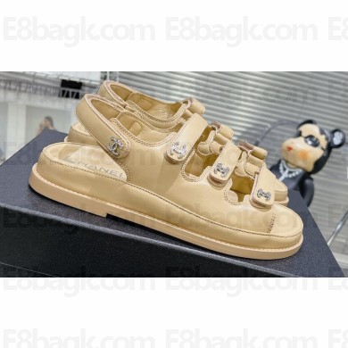 Chanel Crystal CC Logo Beach Sandals Beige 2024