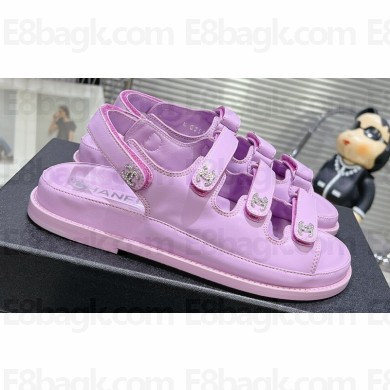 Chanel Crystal CC Logo Beach Sandals Purple 2024