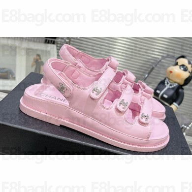 Chanel Crystal CC Logo Beach Sandals Pink 2024