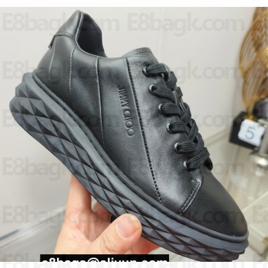 Jimmy Choo Diamond Maxi/F Leather Trainers Sneakers Black with Platform Sole 2024
