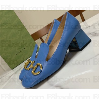 Gucci Heel 5.5cm Pumps with Horsebit in leather Blue