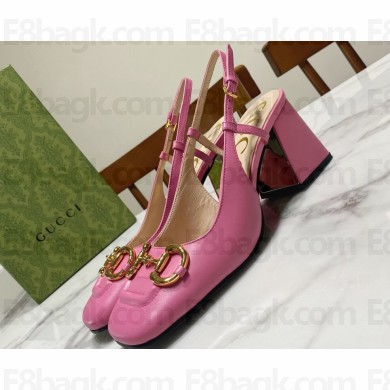Gucci Heel 2.5cm/5.5cm/7.5cm slingbacks with Horsebit in leather Pink