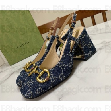 Gucci Heel 2.5cm/5.5cm/7.5cm slingbacks with Horsebit in Denim Blue