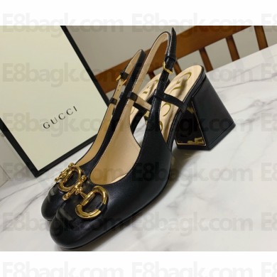 Gucci Heel 2.5cm/5.5cm/7.5cm slingbacks with Horsebit in leather Black