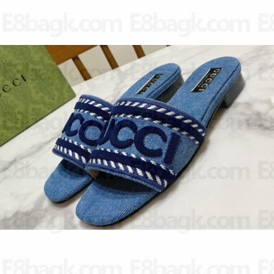Gucci slide sandals with Gucci script ‎771589 Light blue denim 2024