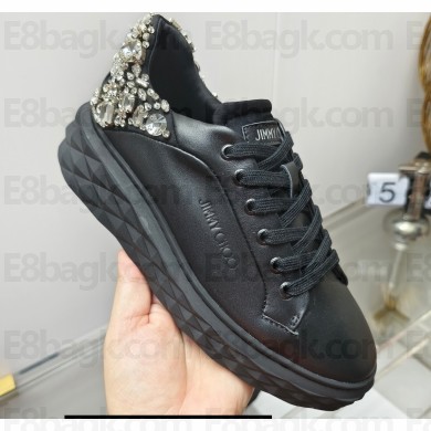 Jimmy Choo Diamond Maxi/F Leather Trainers Sneakers Black with Crystals and Platform Sole 2024